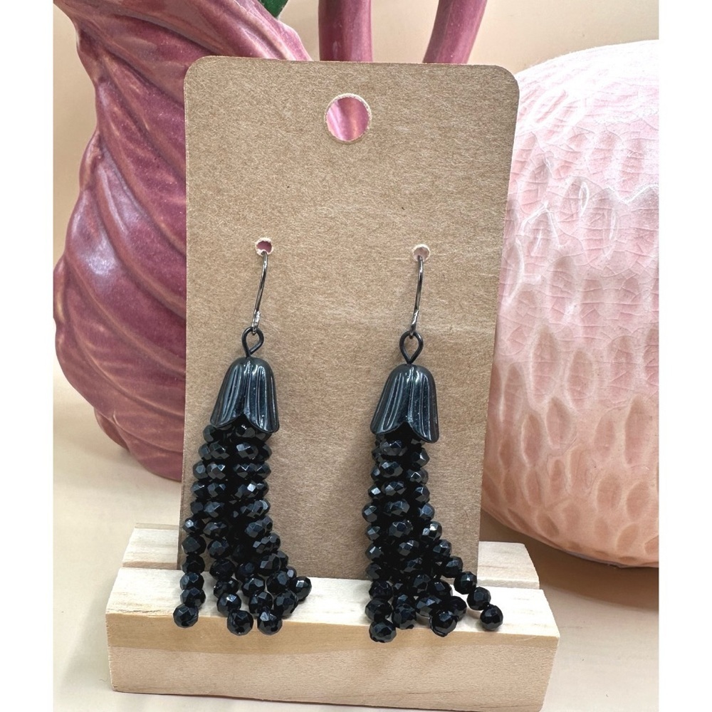 Faceted crystal Beaded tassel earrings